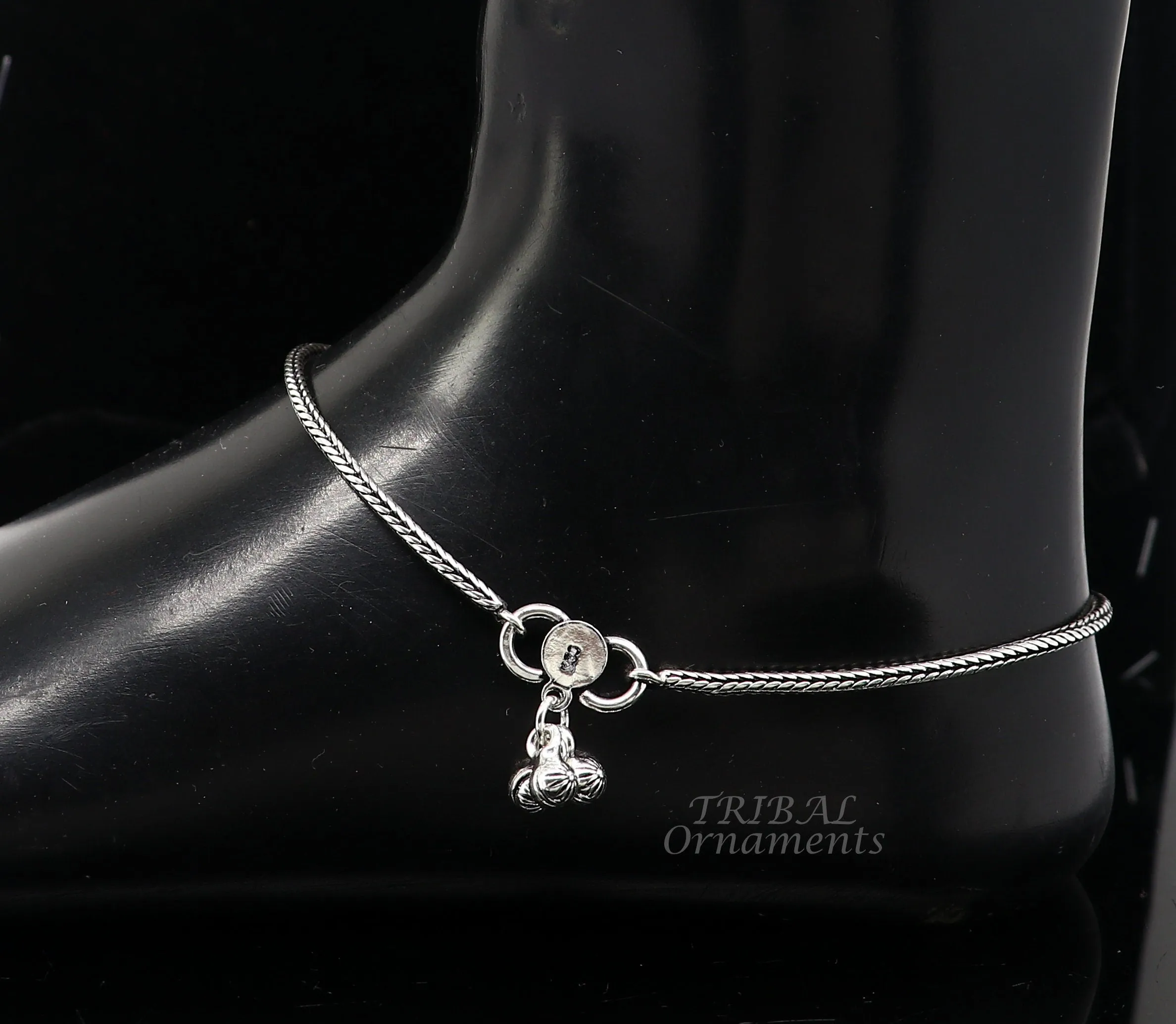 10.5" 2mm 925 Sterling silver handmade wheat chain ankle bracelet, vintage oxidized charm anklets tribal belly dance cultural jewelry ank529