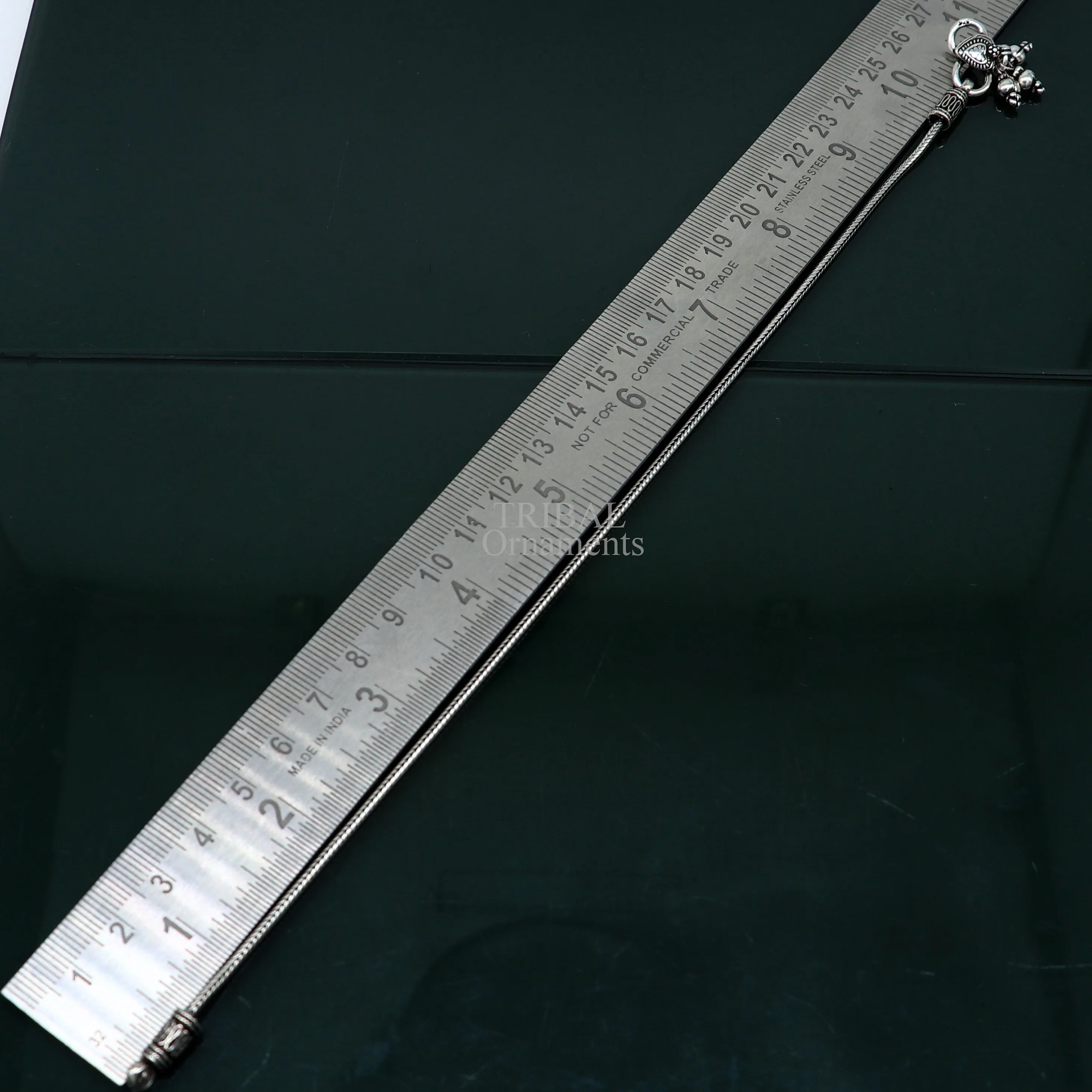 10.5" 925 Sterling silver handmade wheat chain ankle bracelet, vintage oxidized charm anklets, tribal belly dance customized jewelry nank468