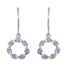 10k White Gold Genuine Round Tanzanite Circle Drop Earrings