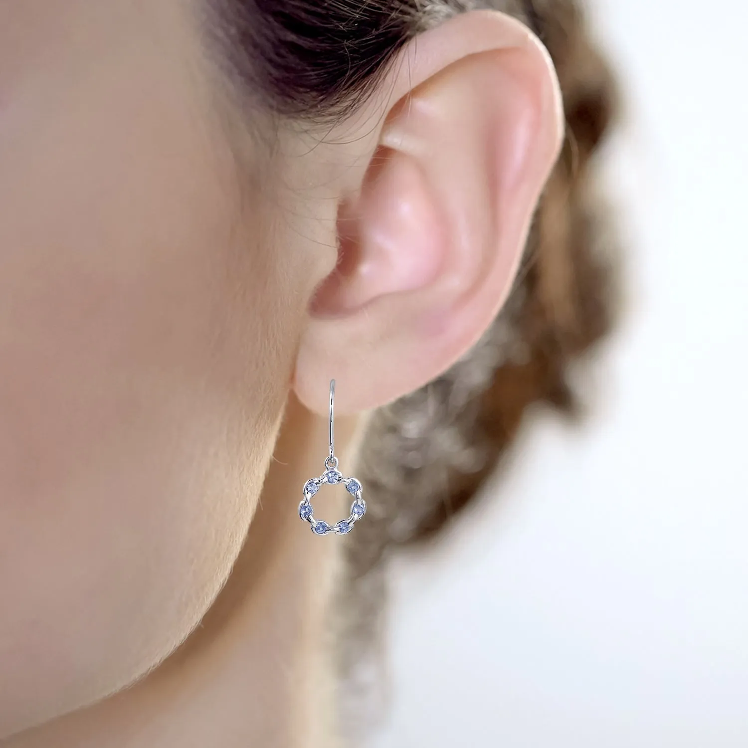 10k White Gold Genuine Round Tanzanite Circle Drop Earrings