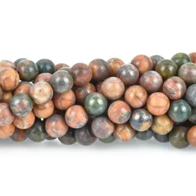 10mm Agate Beads, Round EARTH MOSAIC Gemstone Beads 37 beads, gem0258
