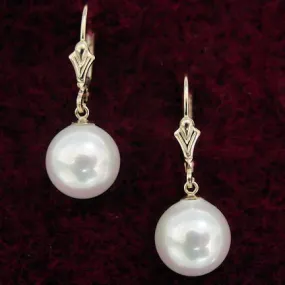 10mm South Sea Shell Pearl Leverback Earrings 14K Gold