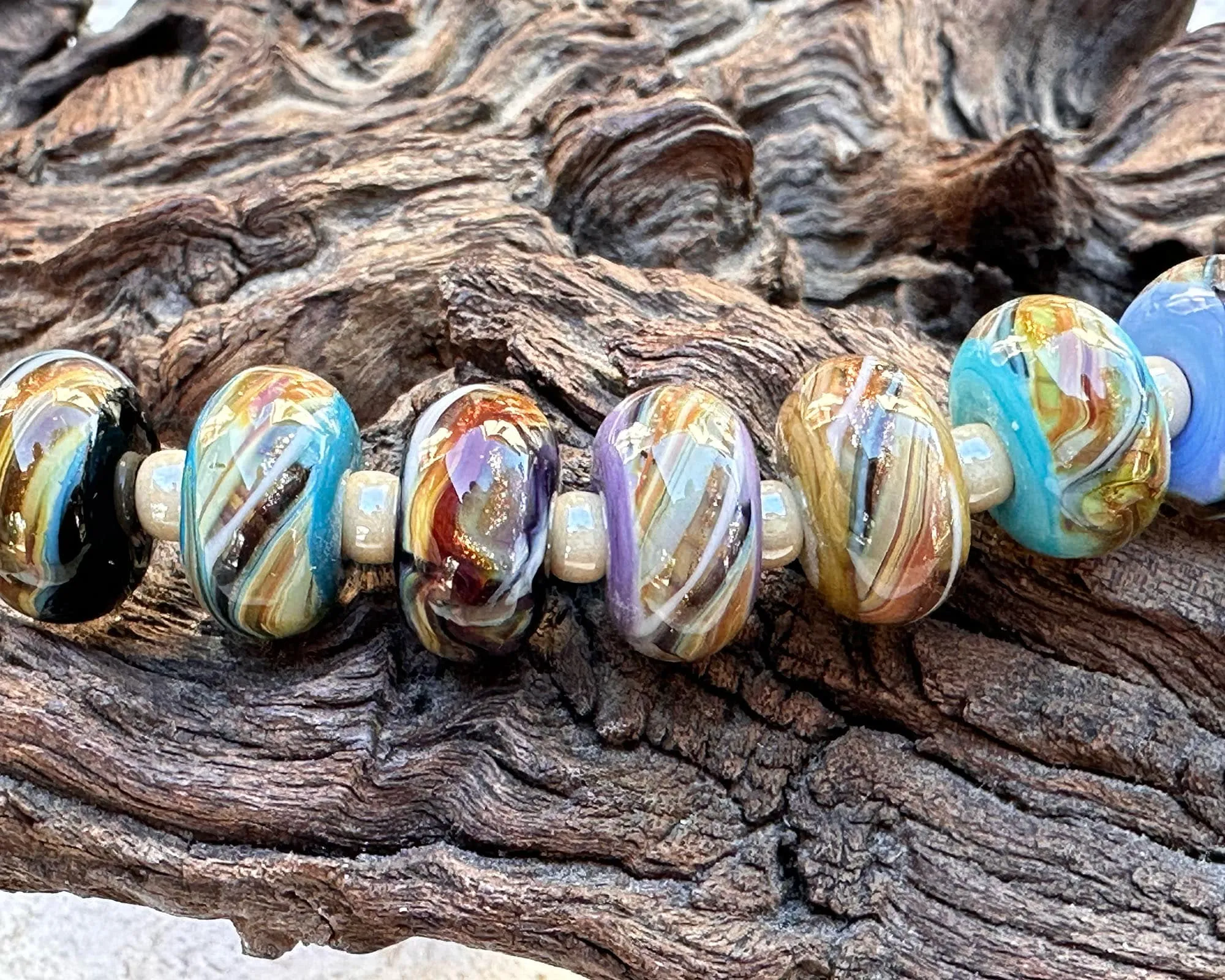12 Sparkling Organic Twists Lampwork Beads Set SRA