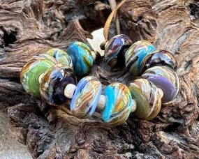 12 Sparkling Organic Twists Lampwork Beads Set SRA
