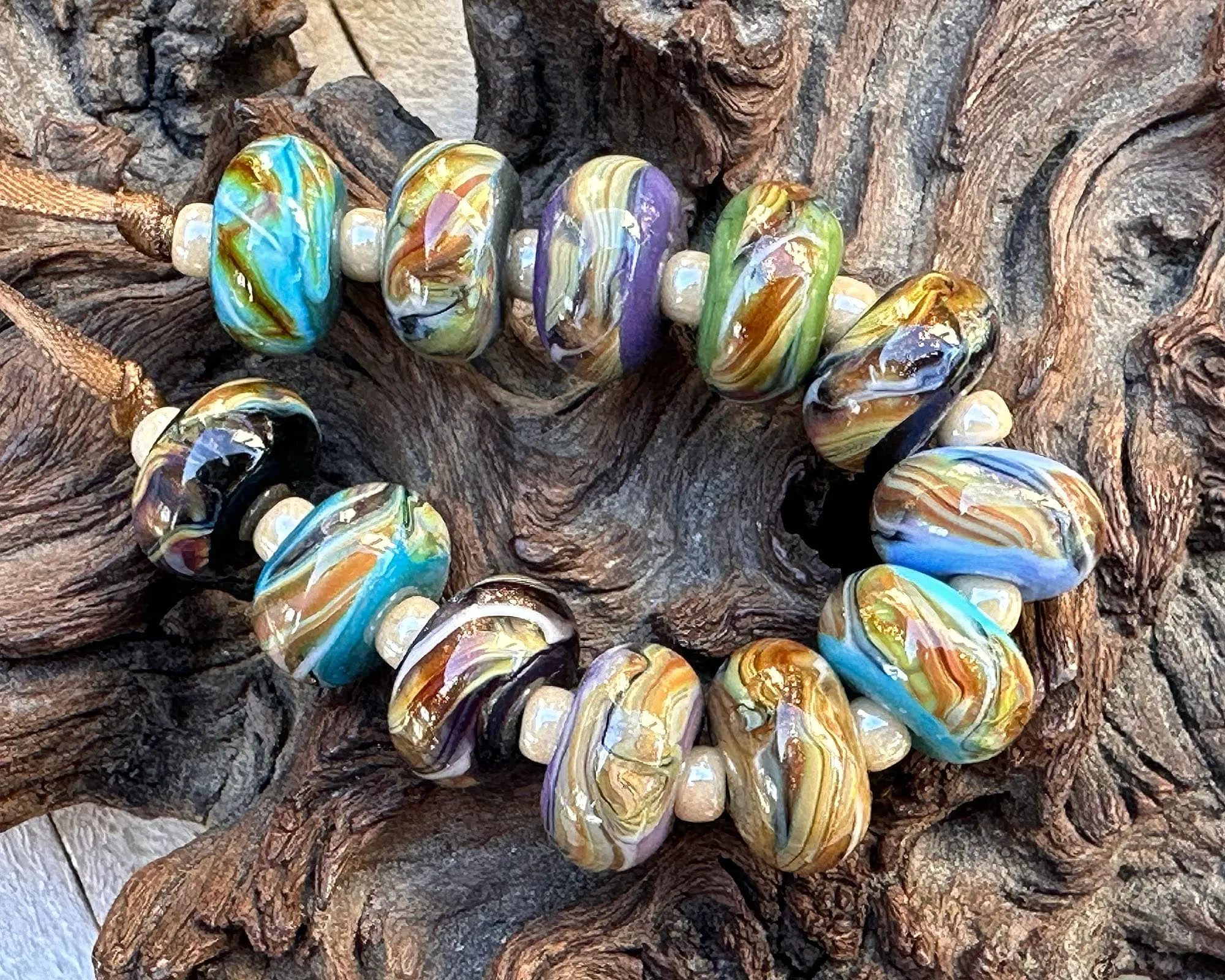 12 Sparkling Organic Twists Lampwork Beads Set SRA