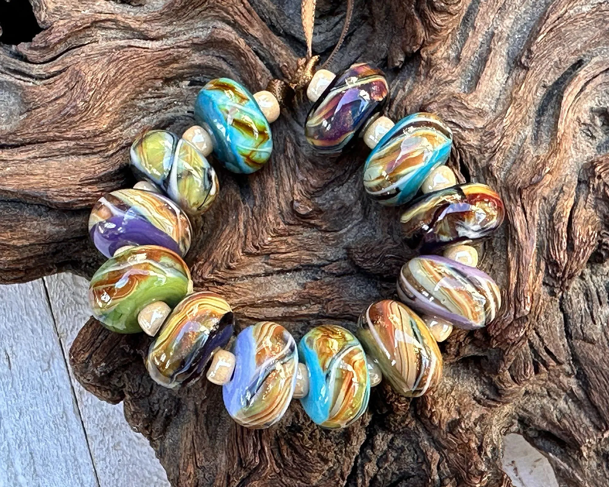 12 Sparkling Organic Twists Lampwork Beads Set SRA