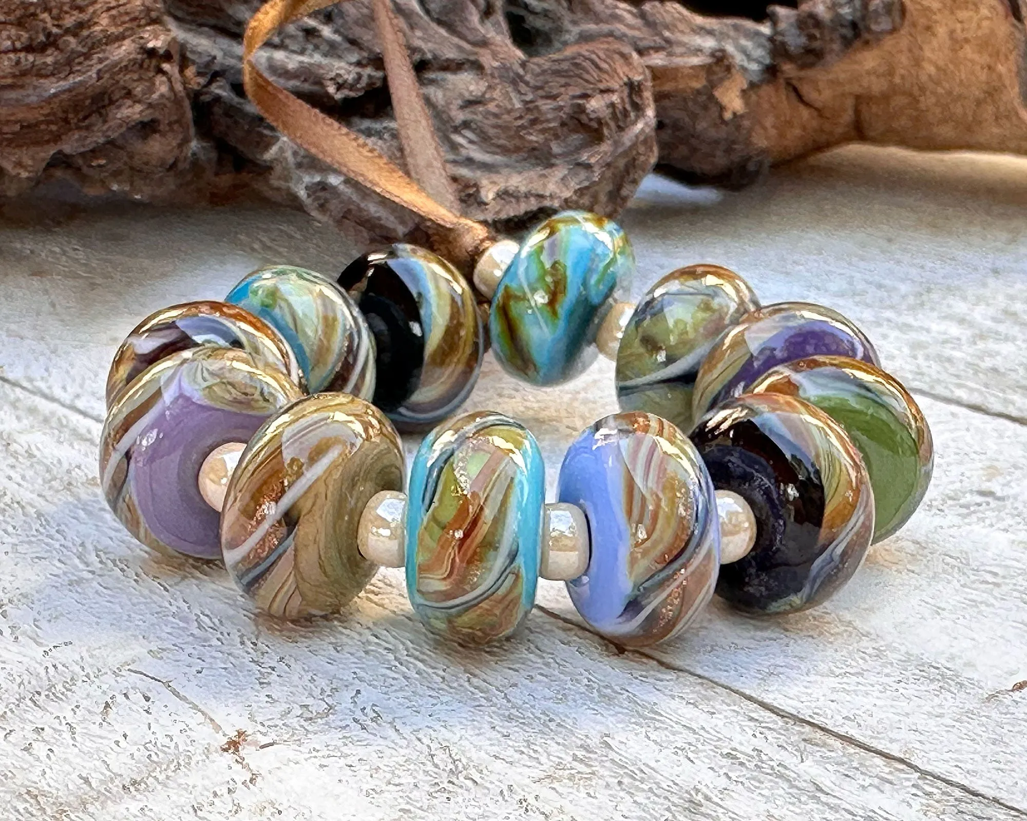 12 Sparkling Organic Twists Lampwork Beads Set SRA