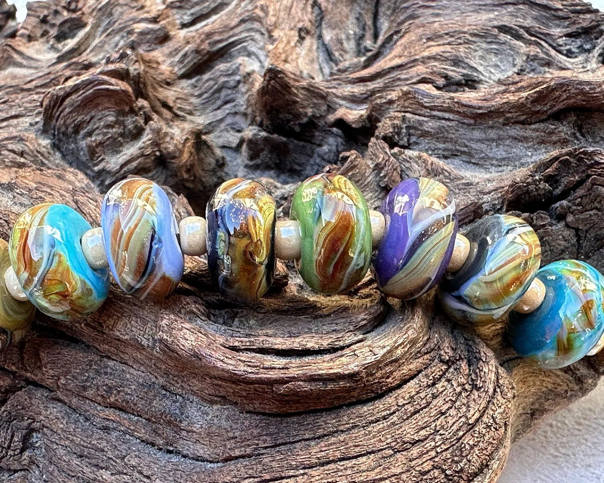 12 Sparkling Organic Twists Lampwork Beads Set SRA