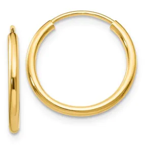 14k Yellow Gold Continuous Endless Hoop Earrings (1.5mm), All Sizes