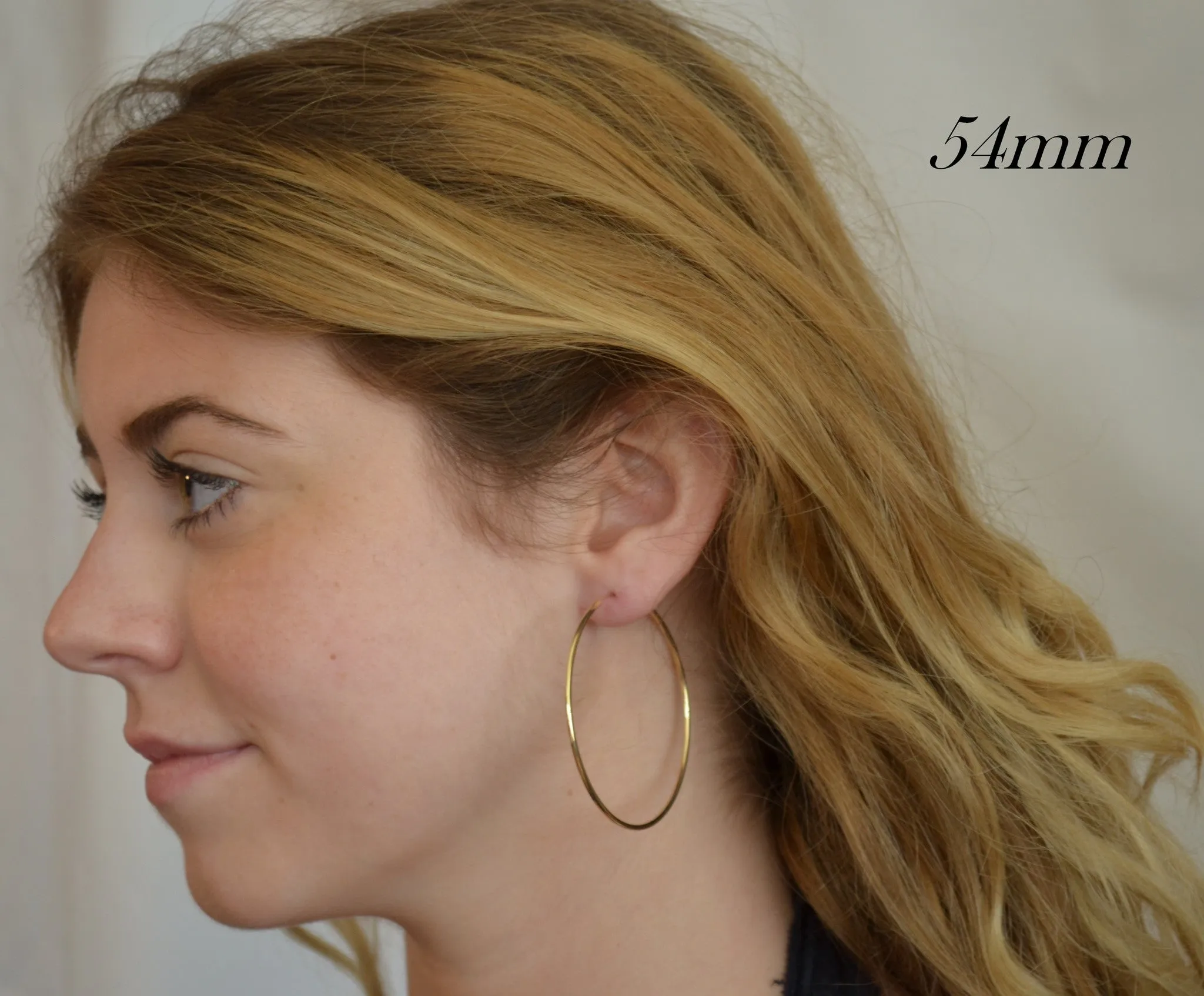 14k Yellow Gold Continuous Endless Hoop Earrings (1.5mm), All Sizes