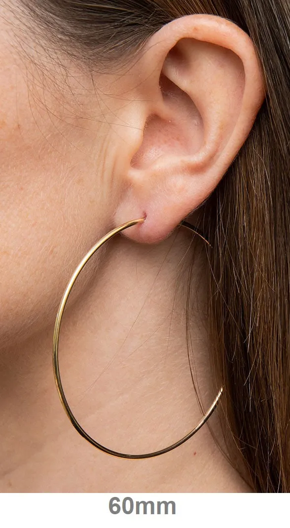 14k Yellow Gold Continuous Endless Hoop Earrings (1.5mm), All Sizes
