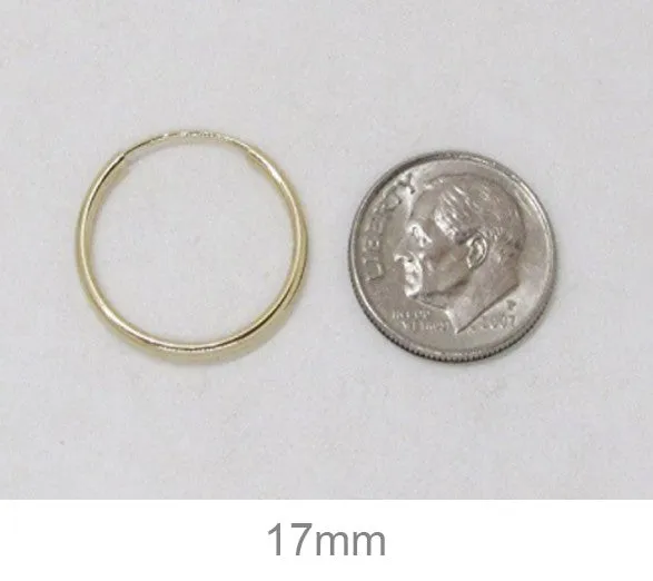 14k Yellow Gold Continuous Endless Hoop Earrings (1.5mm), All Sizes