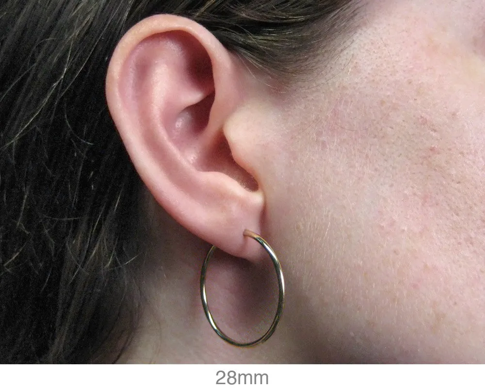 14k Yellow Gold Continuous Endless Hoop Earrings (1.5mm), All Sizes