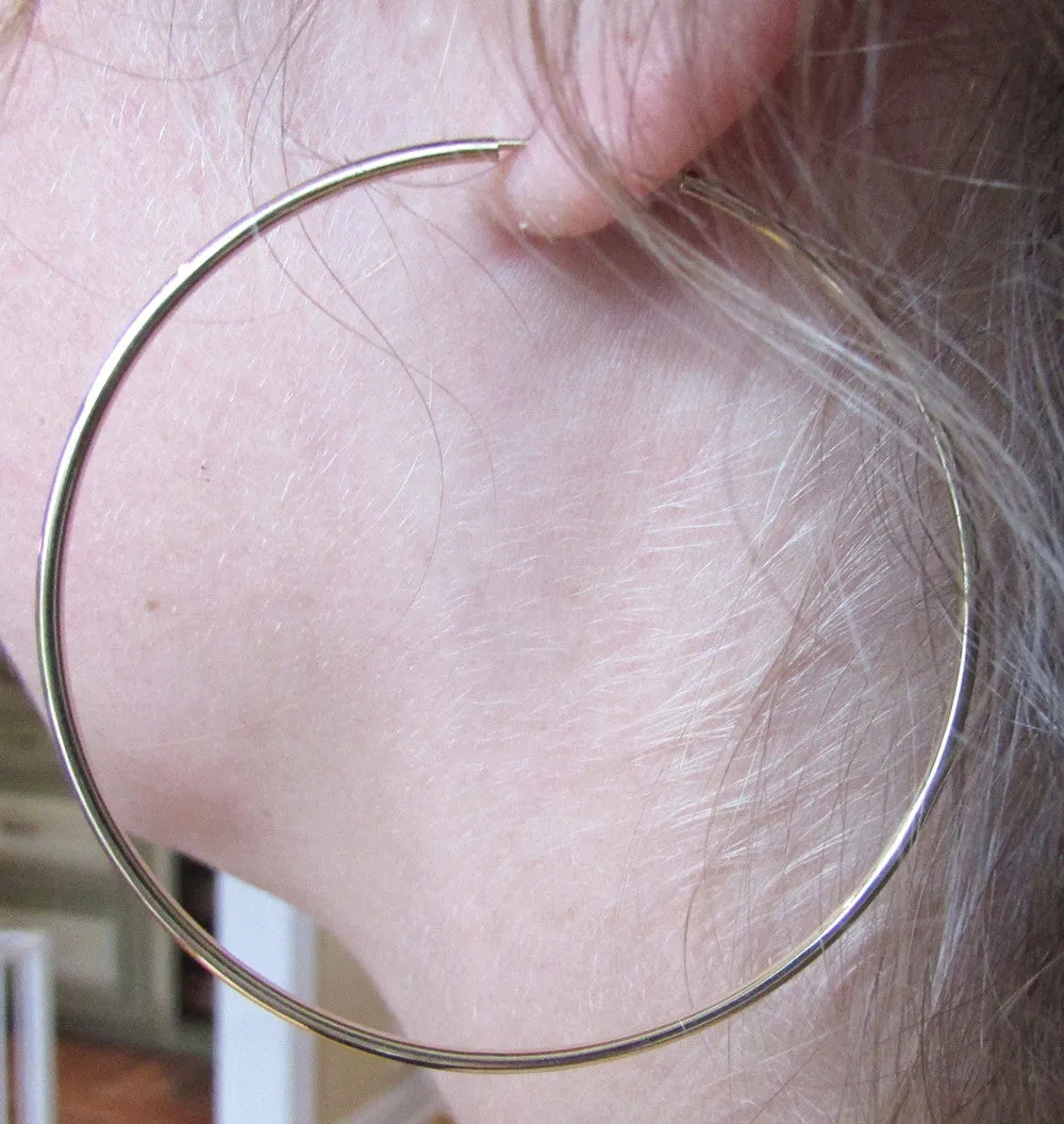 14k Yellow Gold Continuous Endless Hoop Earrings (1.5mm), All Sizes