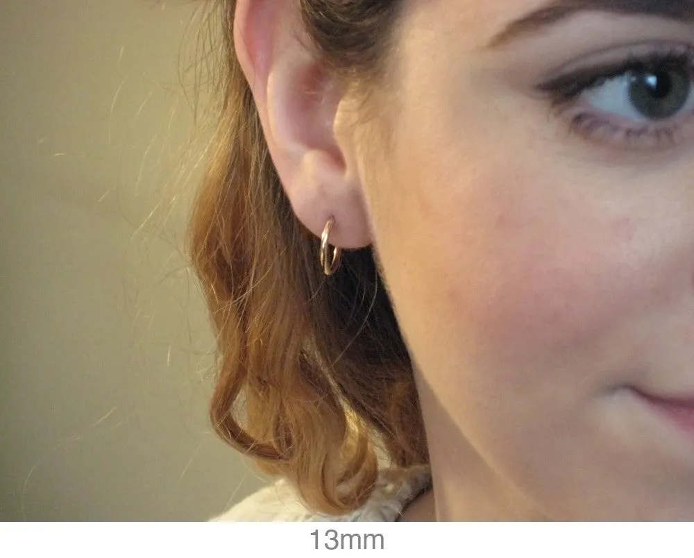14k Yellow Gold Continuous Endless Hoop Earrings (1.5mm), All Sizes