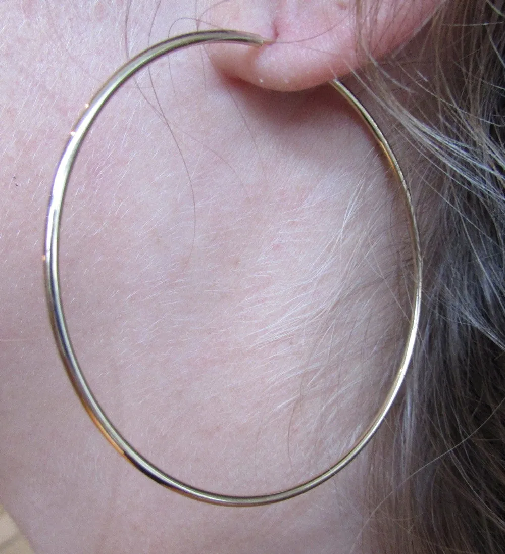 14k Yellow Gold Continuous Endless Hoop Earrings (1.5mm), All Sizes