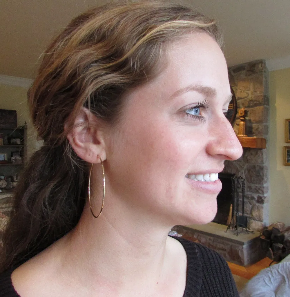 14k Yellow Gold Continuous Endless Hoop Earrings (1.5mm), All Sizes