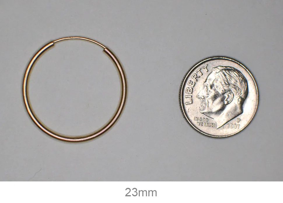 14k Yellow Gold Continuous Endless Hoop Earrings (1.5mm), All Sizes