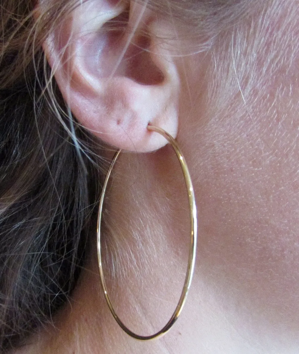 14k Yellow Gold Continuous Endless Hoop Earrings (1.5mm), All Sizes