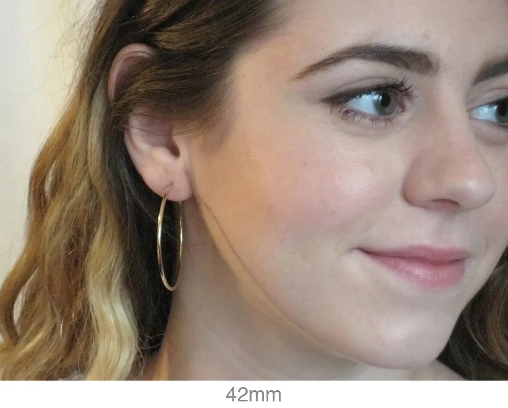 14k Yellow Gold Continuous Endless Hoop Earrings (1.5mm), All Sizes