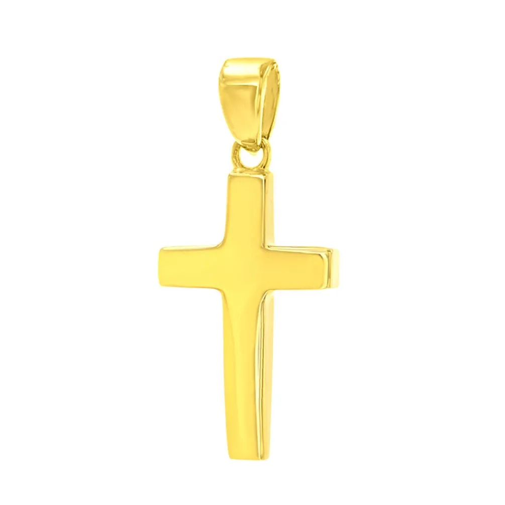 14K Yellow Gold Dainty Cross Charm Religious Pendant with High Polish