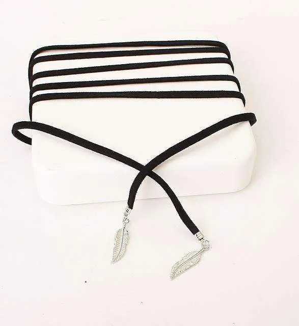2 Pcs New Fashion Long Black/Brown Velvet Choker Necklace Women Steampunk Gold/Rhodium Tube Collar Necklaces Ras De Cou