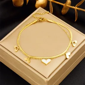 316L Stainless Steel Lovely Heart Charm Anklets For Women