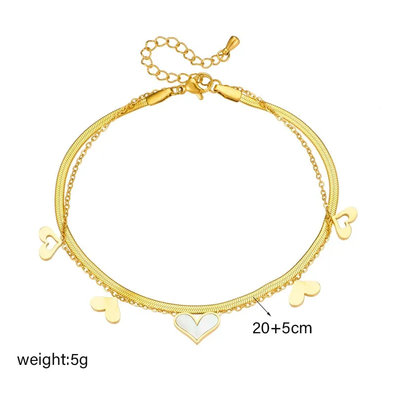 316L Stainless Steel Lovely Heart Charm Anklets For Women