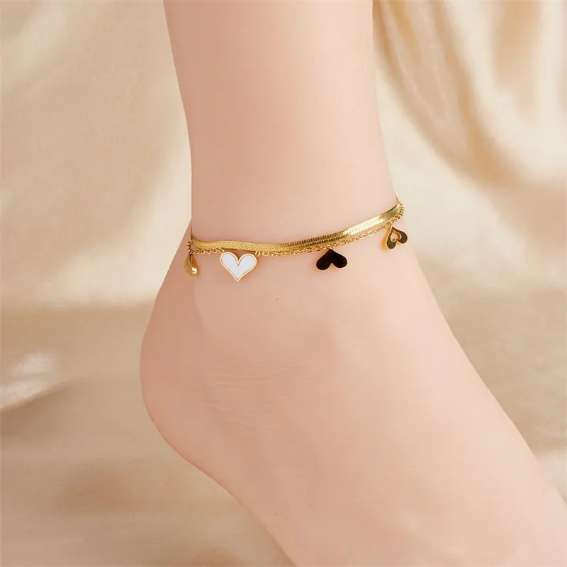 316L Stainless Steel Lovely Heart Charm Anklets For Women