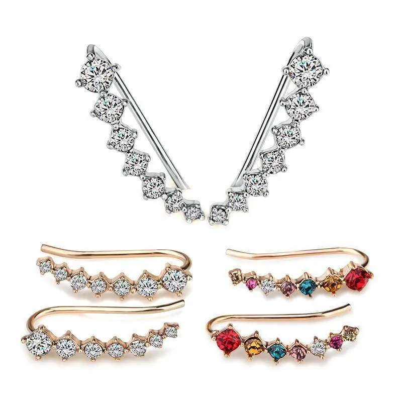 5 Colors, Big Dipper Four Prong Setting 7pcs CZ Rose Gold Color Ear Hook Stud Earrings