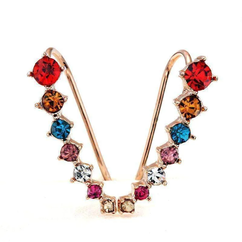 5 Colors, Big Dipper Four Prong Setting 7pcs CZ Rose Gold Color Ear Hook Stud Earrings
