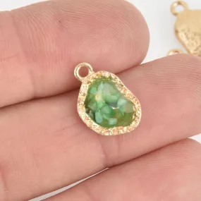 5 Gold Green Nugget Charms, Terrazzo Shell Resin, 16mm chs6086