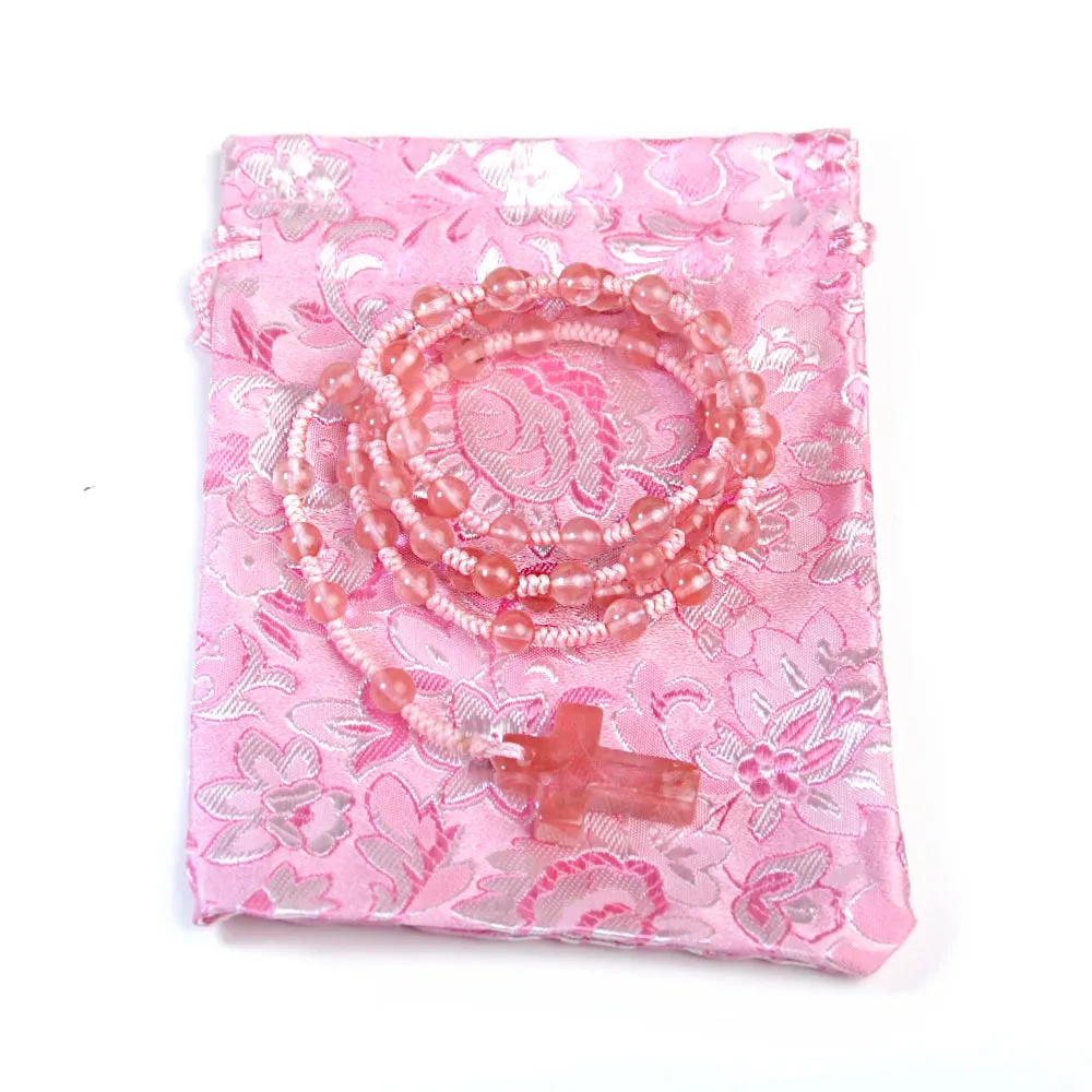 6mm Pink Crystal Necklace with Cross Pendant,handmade knot necklace
