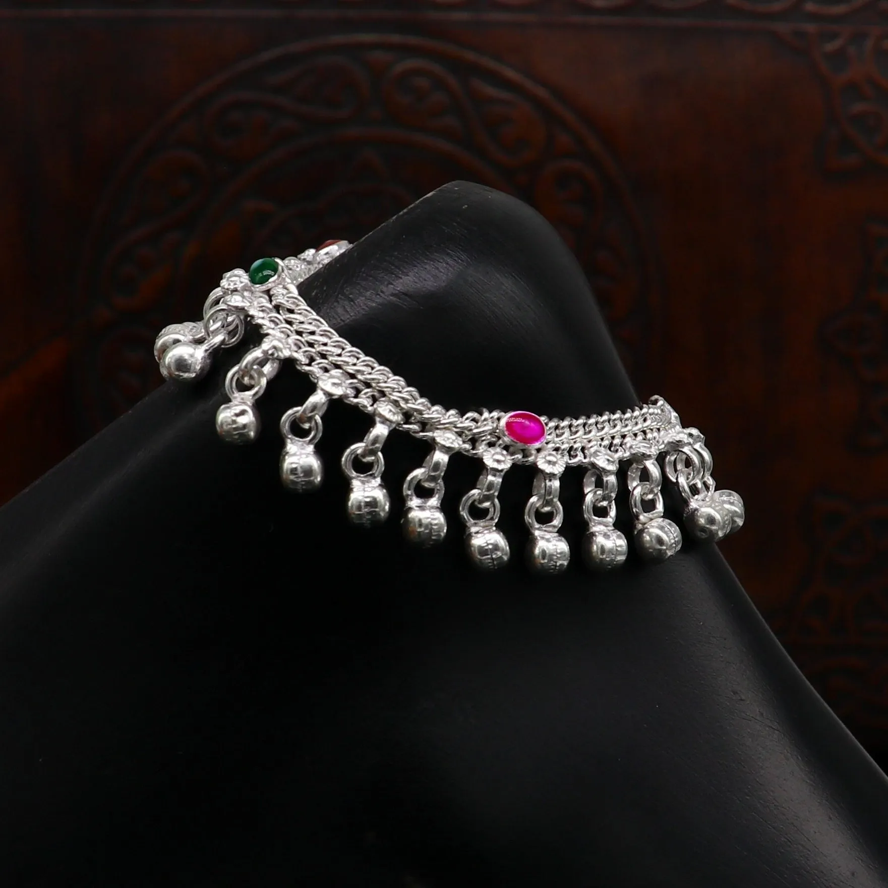 6" long handmade customized waved jingling bells double chain fabulous noisy anklets for baby or kids personalized gift foot bracelet ank293