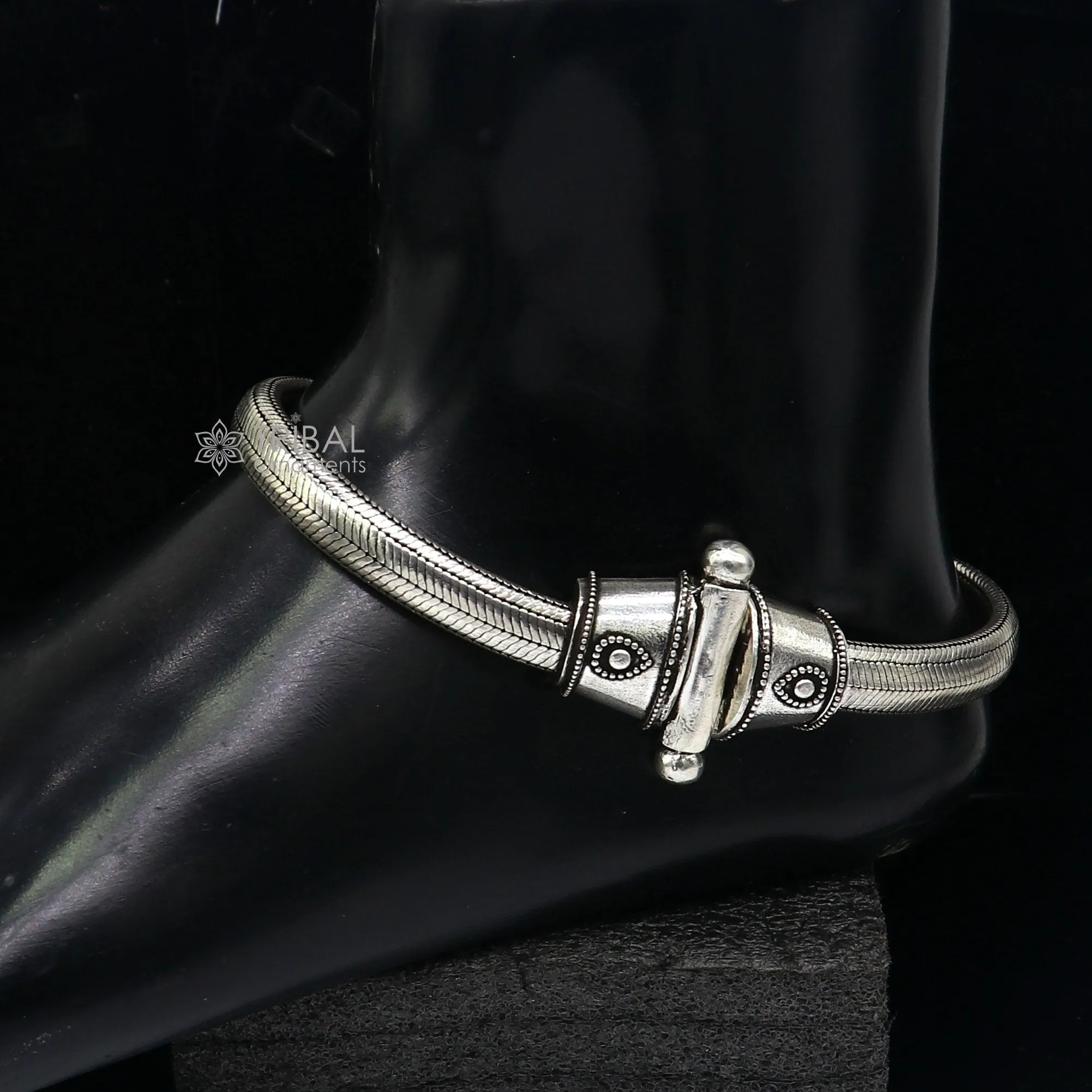 8.5mm Solid 925 sterling silver half round D shape snake anklets, foot bracelet, unique stylish gorgeous looking ankle jewelry india ank615