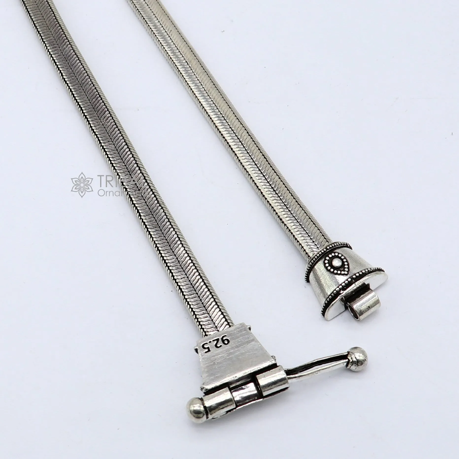 8.5mm Solid 925 sterling silver half round D shape snake anklets, foot bracelet, unique stylish gorgeous looking ankle jewelry india ank615