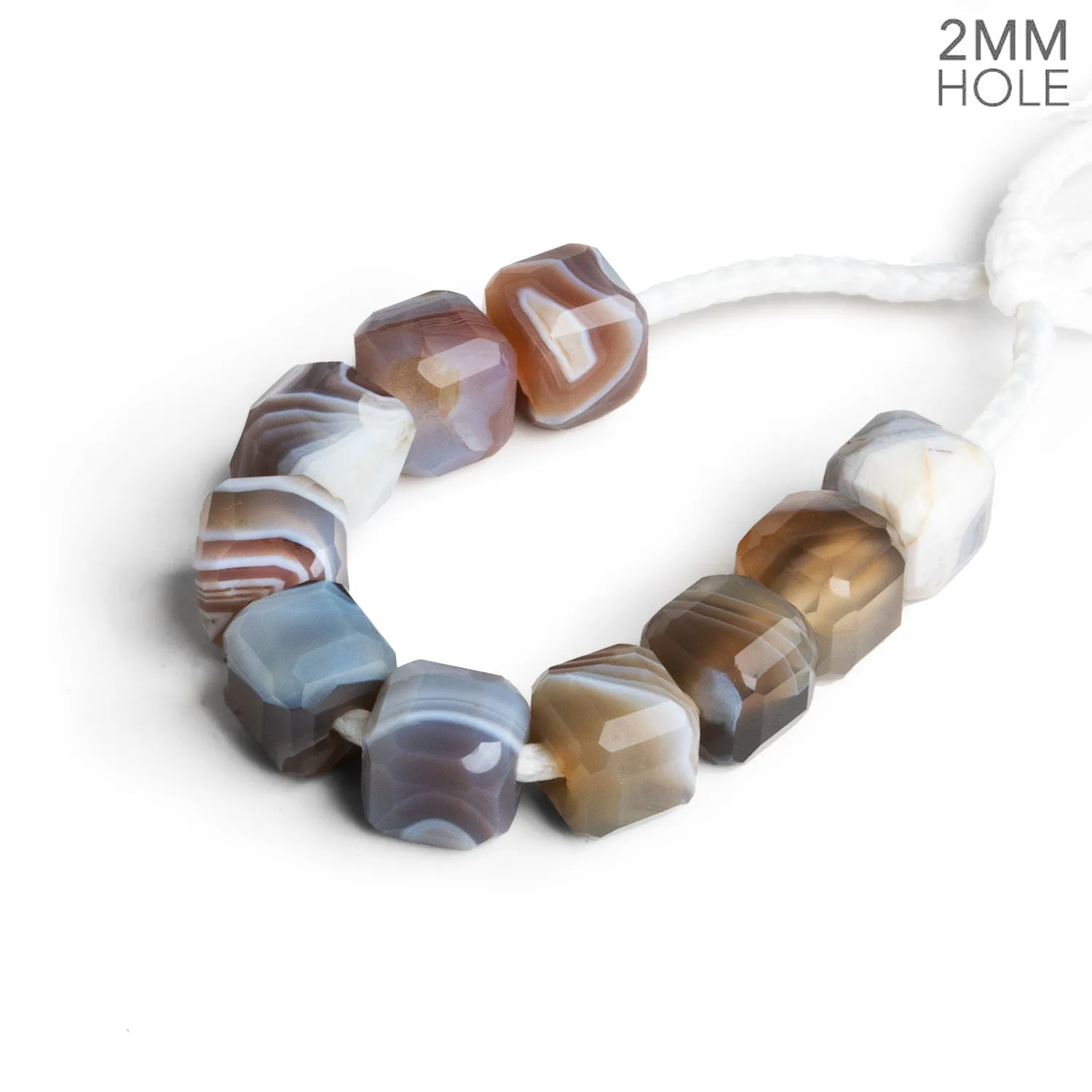 8mm Botswana Agate 2mm Large Hole Cubes 10 Beads