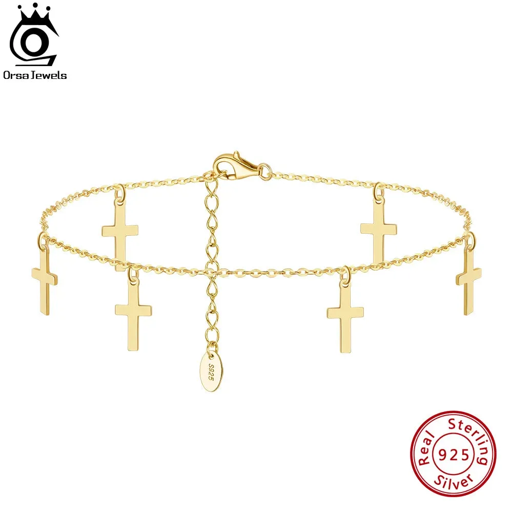 925 Silver Cable Chain with Cross Anklets for Women
