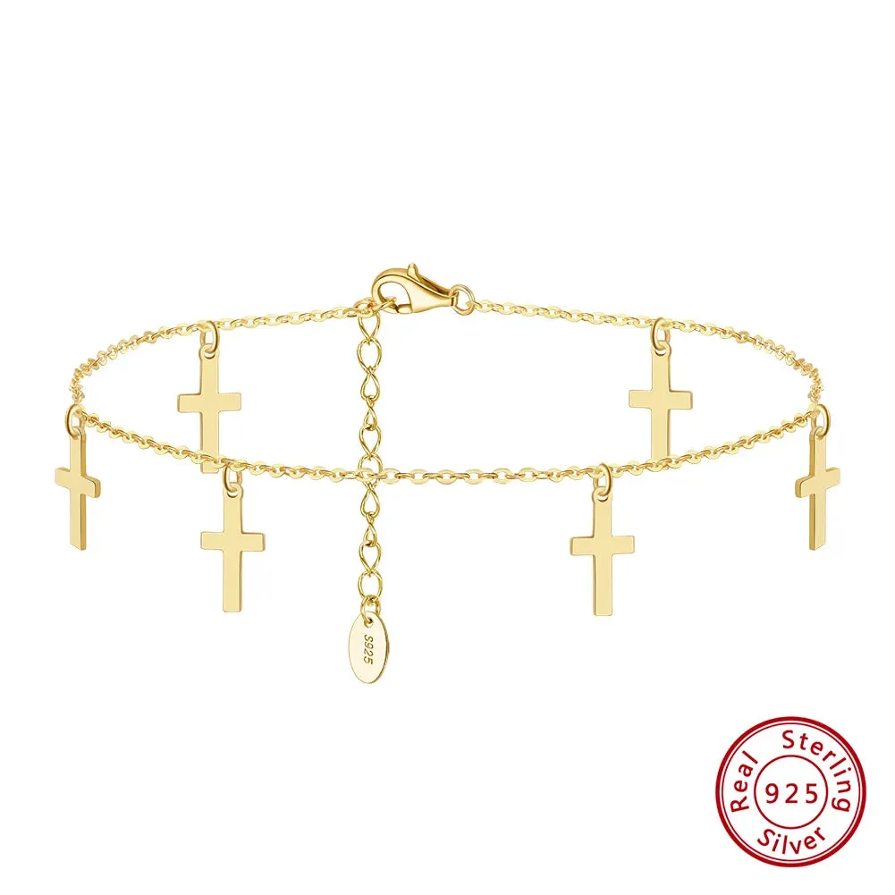 925 Silver Cable Chain with Cross Anklets for Women