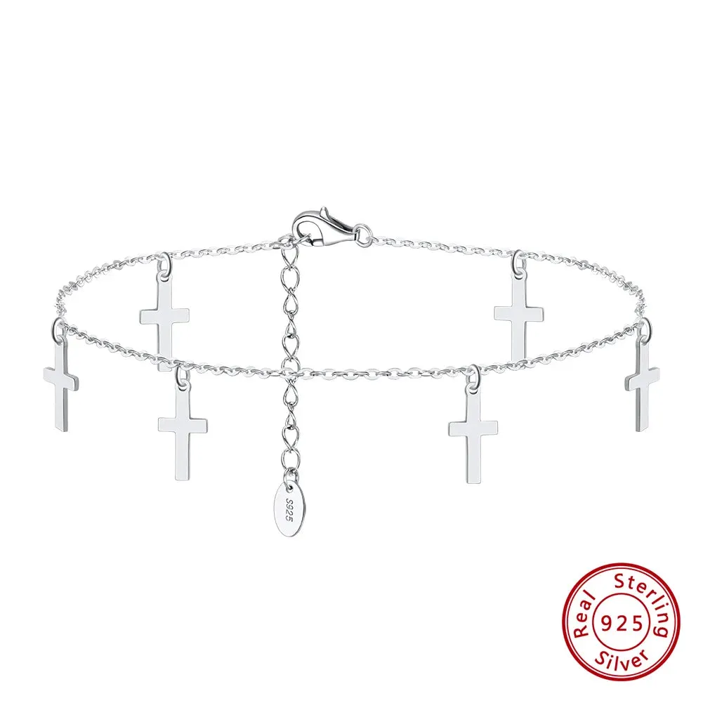 925 Silver Cable Chain with Cross Anklets for Women