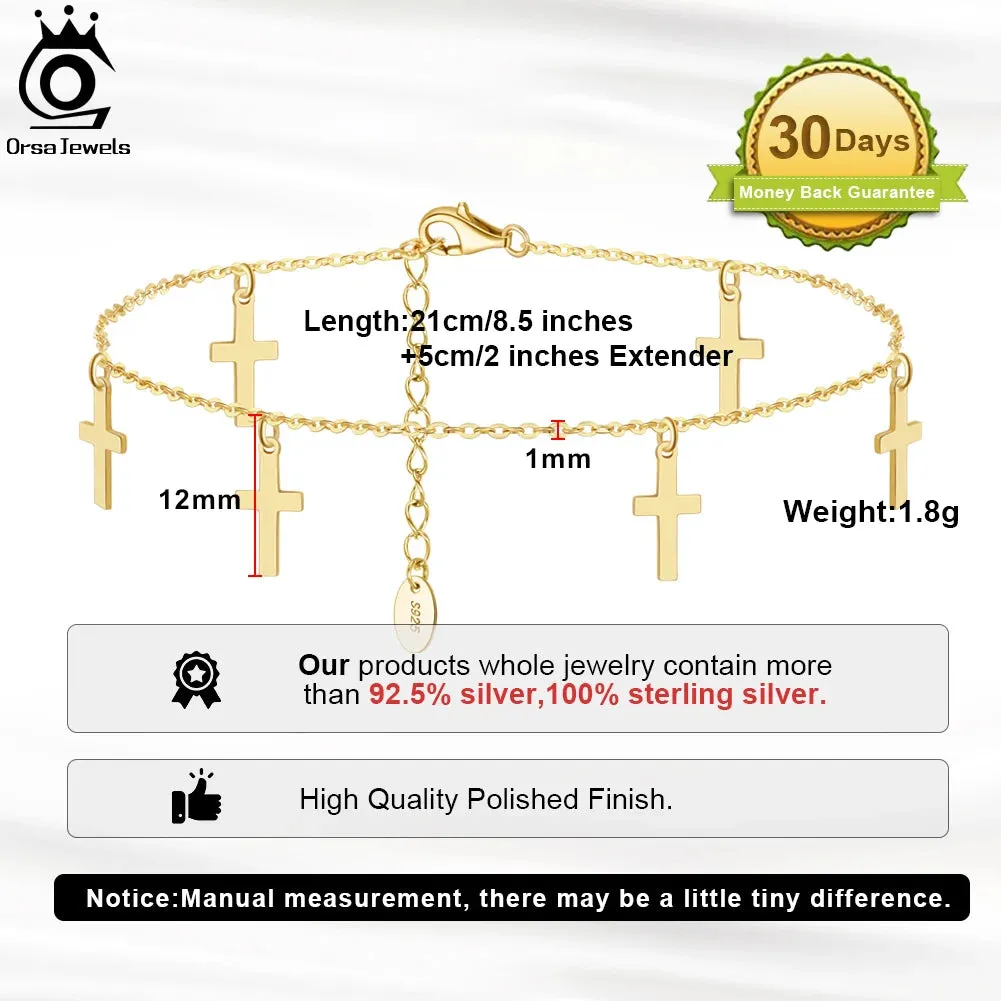 925 Silver Cable Chain with Cross Anklets for Women