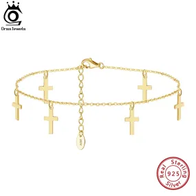 925 Silver Cable Chain with Cross Anklets for Women