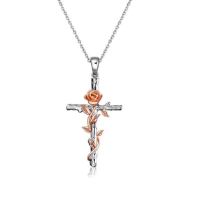 925 Sterling Silver Cross Necklace, Couple Cross Jewellery Sets, Cross Long Earrings Jewellery Gifts rose cross