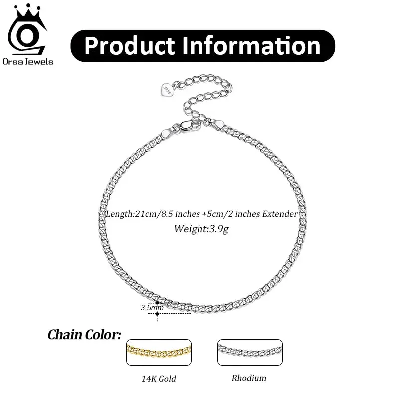 925 Sterling Silver Cuban Chain Anklets