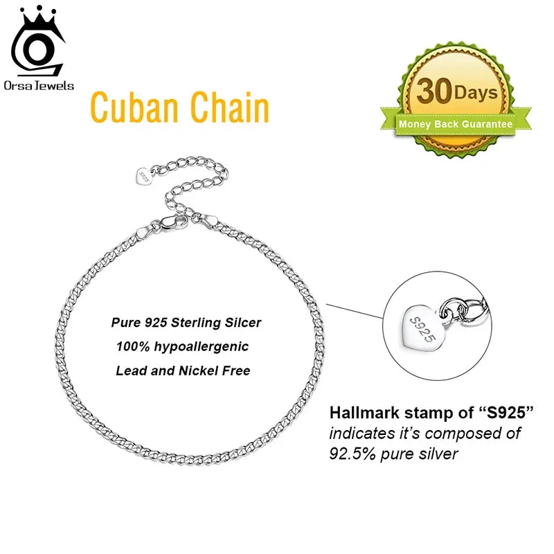 925 Sterling Silver Cuban Chain Anklets