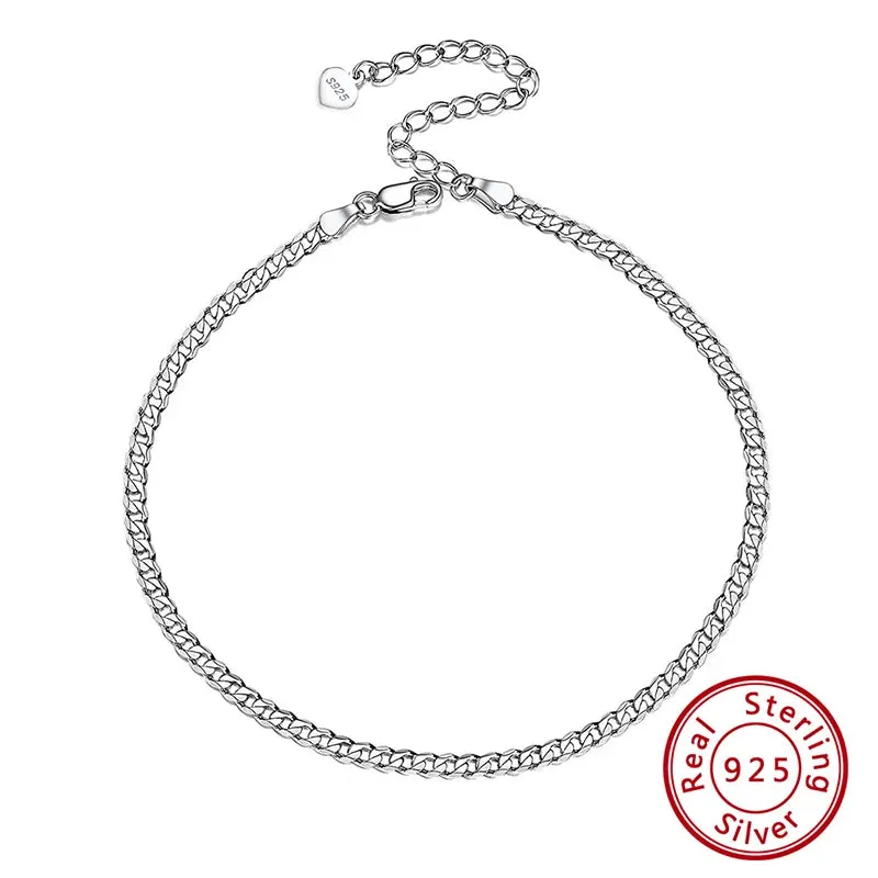 925 Sterling Silver Cuban Chain Anklets