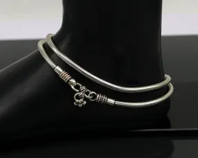 925 Sterling silver handmade 4 mm snake chain ankle bracelet, vintage oxidized charm anklets, tribal belly dance customized jewelry nank250