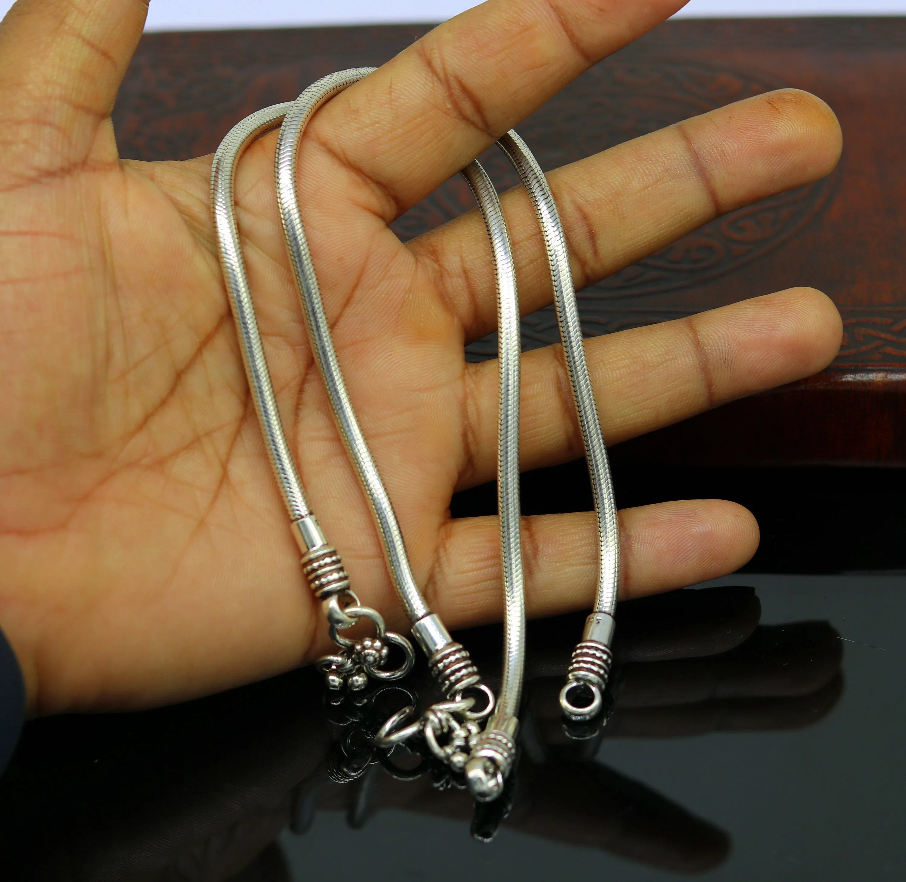 925 Sterling silver handmade 4 mm snake chain ankle bracelet, vintage oxidized charm anklets, tribal belly dance customized jewelry nank250
