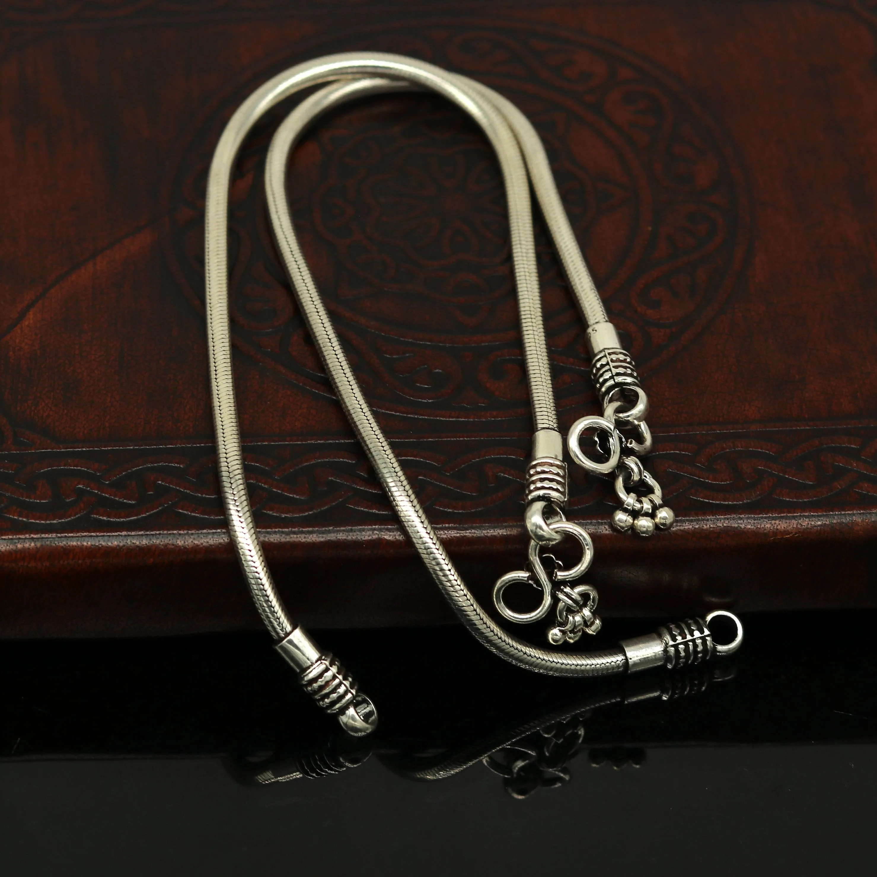925 Sterling silver handmade 4 mm snake chain ankle bracelet, vintage oxidized charm anklets, tribal belly dance customized jewelry nank250