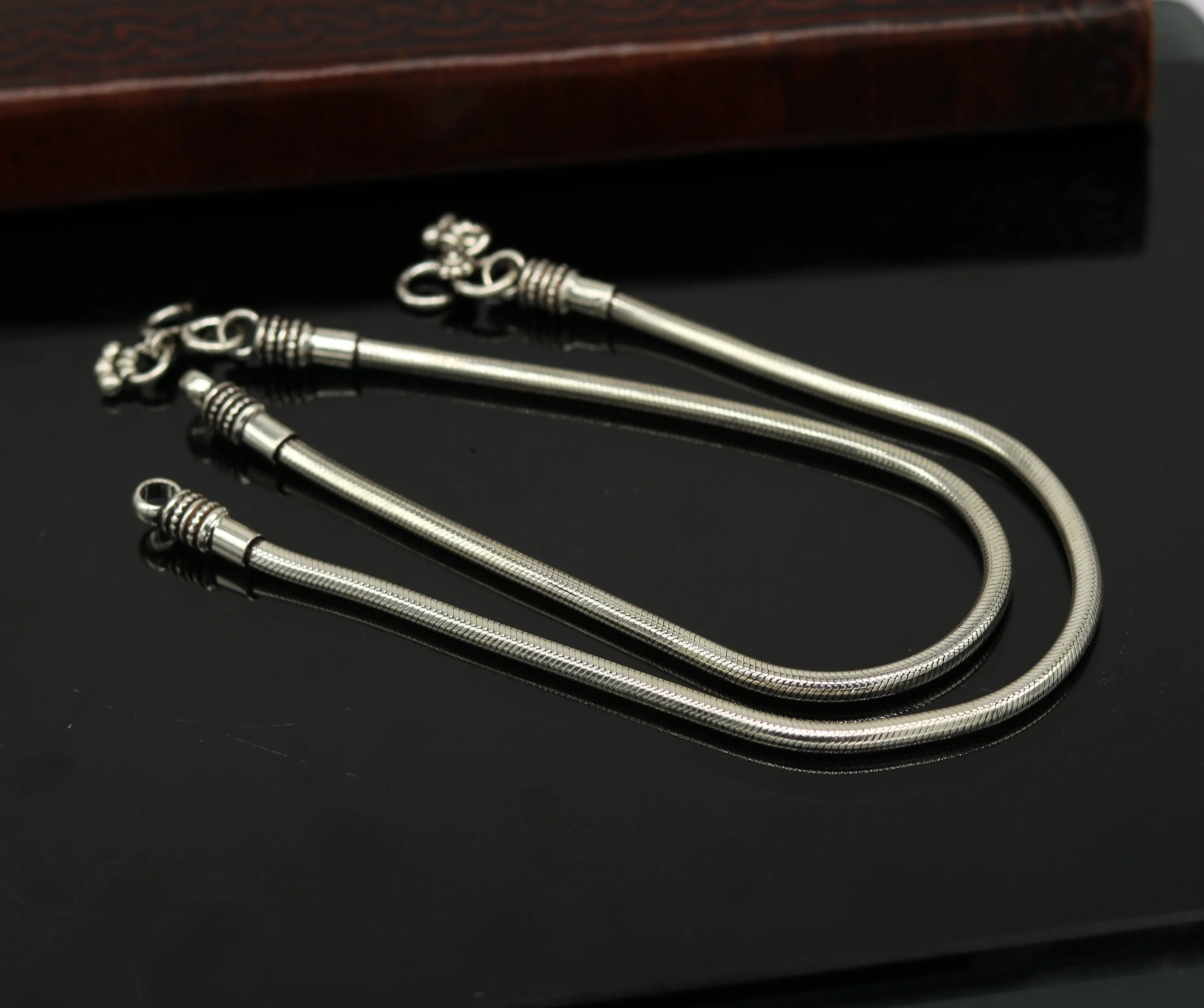 925 Sterling silver handmade 4 mm snake chain ankle bracelet, vintage oxidized charm anklets, tribal belly dance customized jewelry nank250